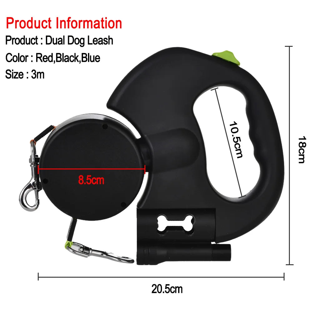 3M Retractable Dog Leash with LED Light – Reflective No-Tangle Leash for Small Dogs