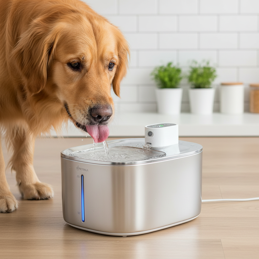Happy dog drinking fresh water