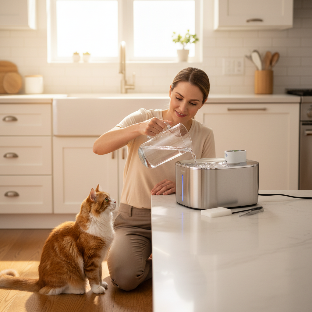 Owner maintaining the fountain